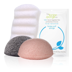 Bamboo Charcoal, French Pink Clay & 6 Wave Body Sponge 100% Pure Konjac